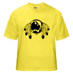 Native Art / First Nations Yellow T-Shirt Original Native Art Spirit Buffalo Design by Canadian Metis Artist Kim Hunter Men's Native Art Gifts & T-Shirts First Nations Men's Gifts & Apparel art & design by Canadian Metis Artist / Designer Kim Hunter custom imprinted First Nations gifts & apparel available.