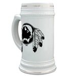 First Nations Art Stein Beer Mug Original Spirit Buffalo Native Art First Nations Gifts & Shirts art & design by Canadian Metis Artist / Designer Kim Hunter custom imprinted First Nations gifts & apparel available.