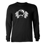 First Nations Art Men's  Long Sleeve Dark T-Shirt Original Native Art Spirit Buffalo Design by Canadian Metis Artist Kim Hunter Men's Native Art Gifts & Shirts First Nations Men's Gifts & Apparel art & design by Canadian Metis Artist / Designer Kim Hunter custom imprinted First Nations gifts & apparel available.