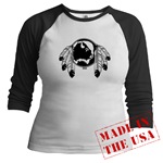 Native Art / First Nations Jr. Raglan Original Women's Native Art Gifts & Shirts First Nations Womens Gifts & Shirts art & design by Canadian Metis Artist / Designer Kim Hunter custom imprinted First Nations gifts & apparel available.