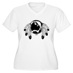 First Nations Art Women's Plus Size Shirt Native Art Eagle Feathers Women's Shirts Women's Native Art Gifts & Shirts First Nations Womens Gifts & Shirts art & design by Canadian Metis Artist / Designer Kim Hunter custom imprinted First Nations gifts & apparel available.