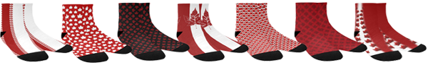 Canada Socks Ankle and Kneww High Canada Souvenir Socks Fun Canada Flag Souvenir Socks Stylish Lady's Canada Flag Ankle Socks and Knee High Red & White Canada Flag Socks Design by Canadian Artist / Designer Kim Hunter