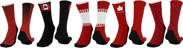 Canada Socks Ankle and Kneww High Canada Souvenir Socks Fun Canada Flag Souvenir Socks Stylish Lady's Canada Flag Ankle Socks and Knee High Red & White Canada Flag Socks Design by Canadian Artist / Designer Kim Hunter