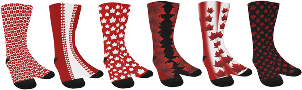 Canada Socks Ankle and Kneww High Canada Souvenir Socks Fun Canada Flag Souvenir Socks Stylish Lady's Canada Flag Ankle Socks and Knee High Red & White Canada Flag Socks Design by Canadian Artist / Designer Kim Hunter