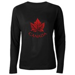 Canada T-shirt Women's Long Sleeve Dark Canadian Maple Leaf Souvenir Shirt