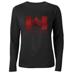 Canadian Flag Shirt Women's Long Sleeve Dark Canada Souvenir T-Shirt