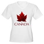 Canada T-shirt Womens V-Neck T-Shirt Canada Souvenir T-Shirts & Gifts Canadian Maple Leaf Souvenir & Canada Flag Souvenir t-shirt for Women & Girls