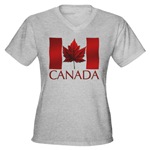 Canadian Flag Souvenir Women's V-Neck Dark T-Shirt Canada Souvenir T-Shirts & Gifts Canadian Maple Leaf Souvenir & Canada Flag Souvenir t-shirt for Women & Girls