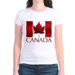 Canada Ringer T-shirt Womens & Girls Canadian Flag Souvenir Jr. Ringer Woman's T- Shirt Canada Flag Souvenir T-Shirts for Women & Girls