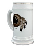 First Nations Stein Beer Mug Native Art Spirit Buffalo Gifts Original Spirit Buffalo Native Art First Nations Gifts & Shirts art & design by Canadian Metis Artist / Designer Kim Hunter custom imprinted First Nations gifts & apparel available.