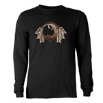 Native First Nations Art Men's Long Sleeve Dark T-Shirt Original Native Art Spirit Buffalo Design by Canadian Metis Artist Kim Hunter Men's Native Art Gifts & Shirts First Nations Men's Gifts & Apparel art & design by Canadian Metis Artist / Designer Kim Hunter custom imprinted First Nations gifts & apparel available.