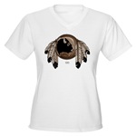 Metis First Nations Womens V-neck T-shirts, Original Native Art Spirit Buffalo Design by Canadian Metis Artist Kim Hunter Women's Native Art Gifts & Shirts First Nations Womens Gifts & Shirts art & design by Canadian Metis Artist / Designer Kim Hunter custom imprinted First Nations gifts & apparel available.