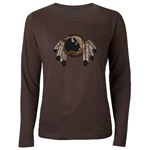 First Nations Art Women's Long Sleeve Dark Shirt / T-shirt Womens Gifts, Original Spirit Buffalo Native Art First Nations Gifts & Shirts art & design by Canadian Metis Artist / Designer Kim Hunter custom imprinted First Nations gifts & apparel available.