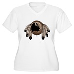 First Nations Art Women's Plus Size Shirt Native Art Eagle Feathers Women's Shirts Women's Native Art Gifts & Shirts First Nations Womens Gifts & Shirts art & design by Canadian Metis Artist / Designer Kim Hunter custom imprinted First Nations gifts & apparel available.