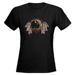 First Nations Art Women's Dark T-Shirt Native Art Spiritual Design Women's Native Art Gifts & Shirts First Nations Womens Gifts & Shirts art & design by Canadian Metis Artist / Designer Kim Hunter custom imprinted First Nations gifts & apparel available.