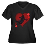 Cupid Love Hearts Women's Plus Size V-Neck Dark T-