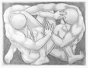 Pencil Sketch male nude drawing conceptual pencil drawing of two guys entwined  by contemporary Canadian Artist INDIGO aka Kim Hunter