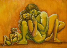 Loving Embrace Nudes Figurative Painting with Demon Watercolour Nudes painting