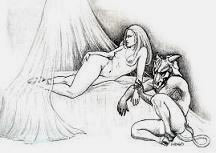 reclined female  nude sketch, with demon, drawing, original, art, design, artist, Kim Hunter / INDIGO