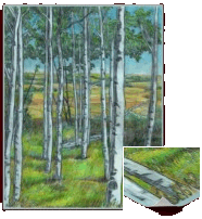 Canadian Landscape Prints Coloured Sketch Alberta Birch Trees and Foothills Drawing Posters & Art Prints by Kim Hunter 