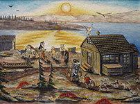 Canadian Arctic Painting Dog Sled Team Traditional Inuit Landscape Painting