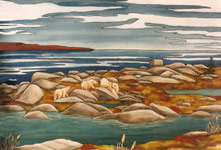 Arctic Canada Landscape painting Polar bear painting, Landscape painting with bears Original Mother Polar Bear W. Cubs migrating in Churchill Manitoba Painting  wildlife painting Canadian Artist Kim Hunter / Indigo Commissioned paintings welcome!