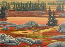 Landscape painting Polar Bear Painting Churchill MB Arctic Landscape Autumn polar bear painting by Canadian Artist Kim Hunter / Indigo