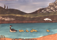 northern painting Arctic Fox  & Goose & Gosling on the Summer Tundra Painting Churchill Manitoba  Original Painting Click on Image for Detail