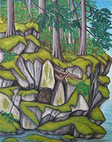 landscape painting Elaho Valley stoltman Wilderness landscape with blueberries, moss and cedar painting. click on Image for detail