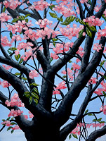 Cherry blossom tree landscape painting acrylic on Paper 10.5" x 13.5"