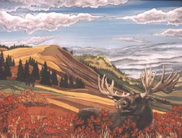 landscape / Wildlife painting Bull Moose in Alberta Foothills Painting For Sale Click on Image for Detail 