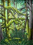 Landscape Painting West Coast Old Growth Forest Canadian Landscape Painting in Acrylic Moss Covered Trees Painting by Canadian Artist / Designer Kim Hunter Vancouver BC