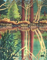 Landscape Painting  Forest reflecting in a Lake Painting  landscape by artist INDIGO , Kim Hunter, commissions welcome!