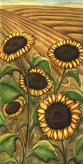 Landscape painting sunflowers painting watercolour landscape sunflower painting of Sunflowers on the prairies by artist Kim Hunter aka INDIGO