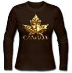 Women's Canada Long Sleeve Shirt Gold Chrome Cool Metal Canada Maple Leaf Shirts Trendy Stylish Canada Shirt Chrome Maple Leaf Shirts