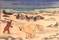 wildlife painting Polar Bear Painting. Unique arctic landscape,  polar bear & inuit painting