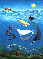 wildlife painting Inuit Myth painting  with Arctic Sea Life including Beluga & Narwhale and Polar Bear Original Painting Click on Image for Detail