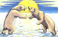 Wildlife Paintings Polar Bear painting  young adults, Juvenile  Wrestling Sparring on Winter Ice Flows Painting Churchill MB Original Painting Click on Image for Detail
