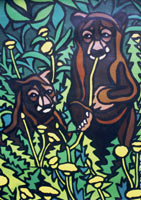 Wildlife Paintings Brown Bear Painting. Grizzly bear cubs painting by Canadian artist Kim Hunter