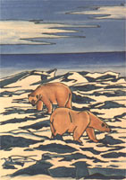 wildlife painting Polar Bear Churchill MB  young adults Greeting on Winter Ice Flows Painting Churchill Manitoba Original Painting Click on Image for Detail